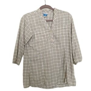 Columbia Cotton Plaid Henley Shirt Lightweight Roll-Tab Sleeve Outdoor Size S‎